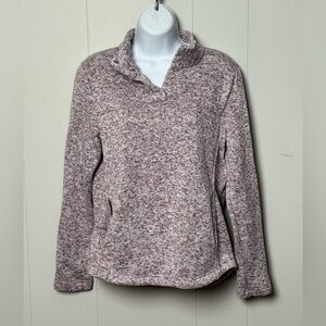 Kyodan Women’s Marled Knit Pullover Maroon and Cream Kangaroo Pocket Size M
